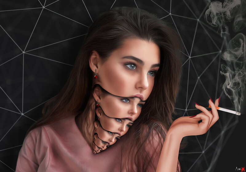 Woman with Multiple Faces — Black, Dramatic