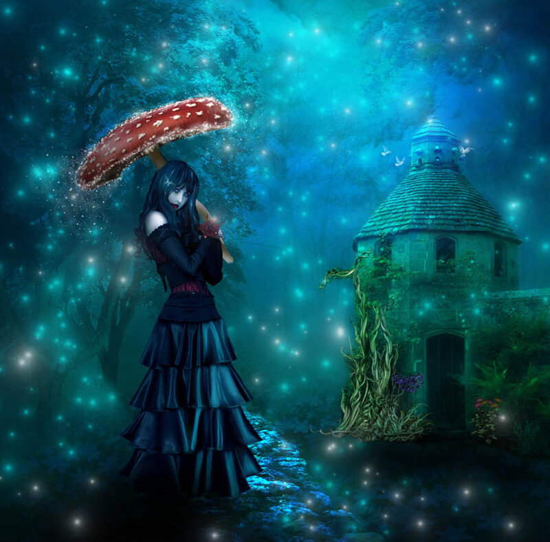 Woman with Mushroom Umbrella — Blue