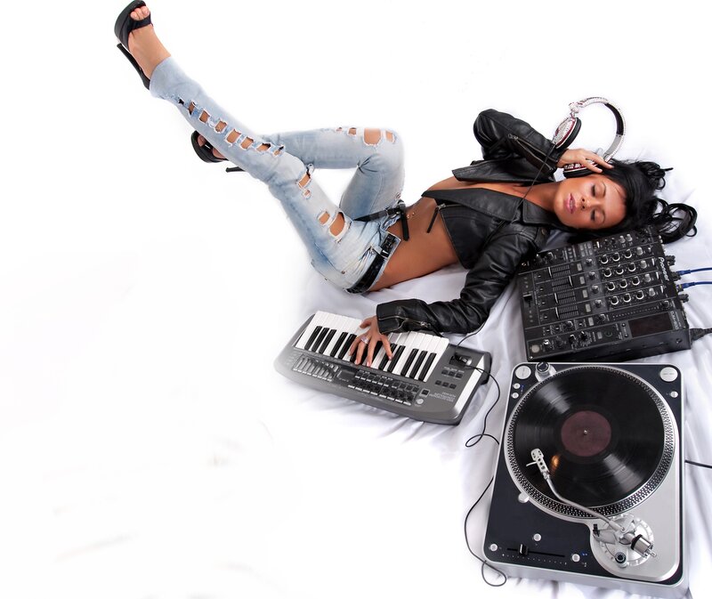 woman with music equipment