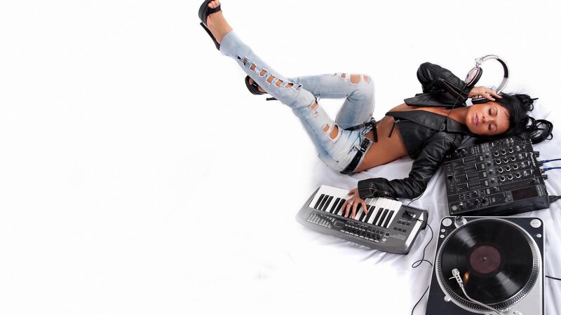 woman with music equipment