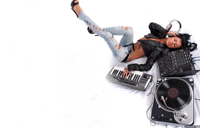 woman with music equipment