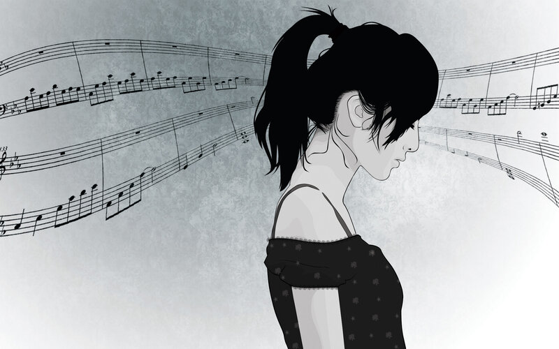woman with music notes