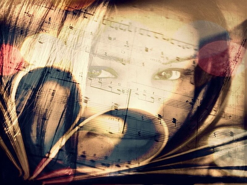 woman with music sheet overlay