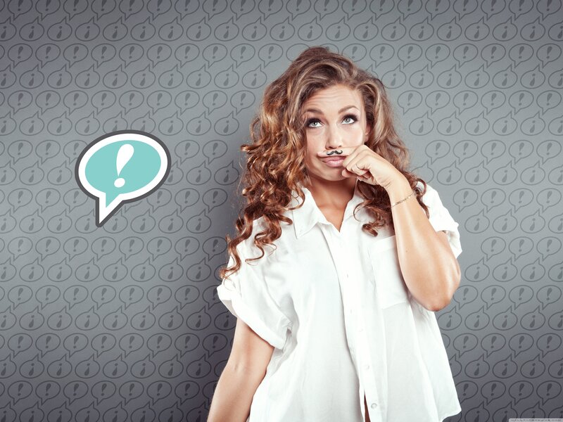 woman with mustache and speech bubble
