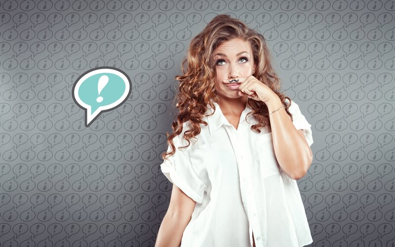 woman with mustache and speech bubble
