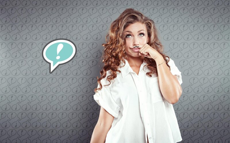 woman with mustache and speech bubble