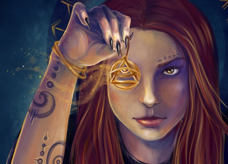 woman with mystical pendant