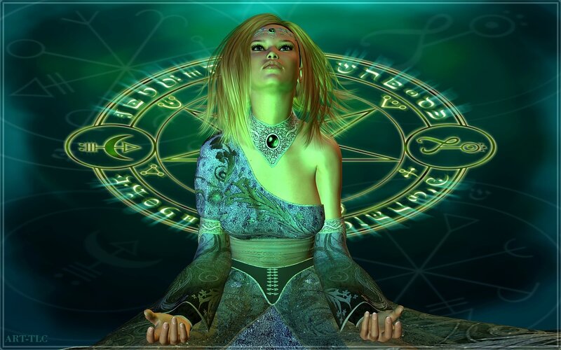 woman with mystical symbols