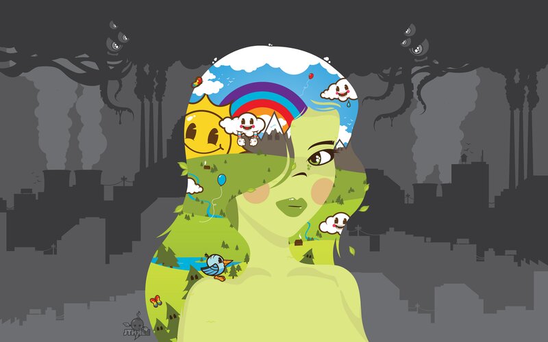 Woman with Nature Inside — Green, Dystopian