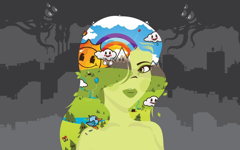 woman with nature inside her head