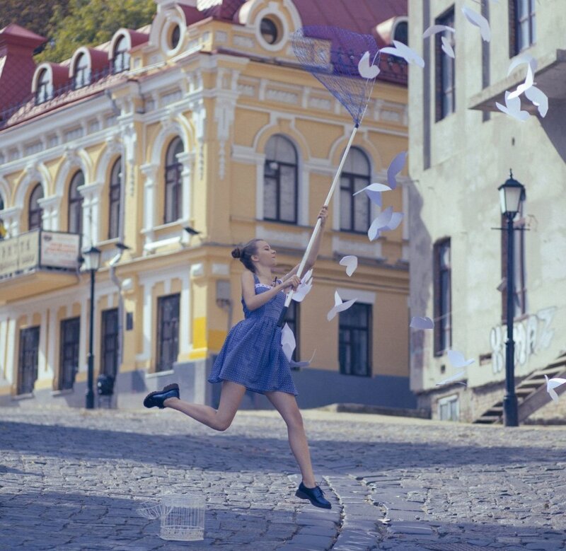 Woman with Net on Street