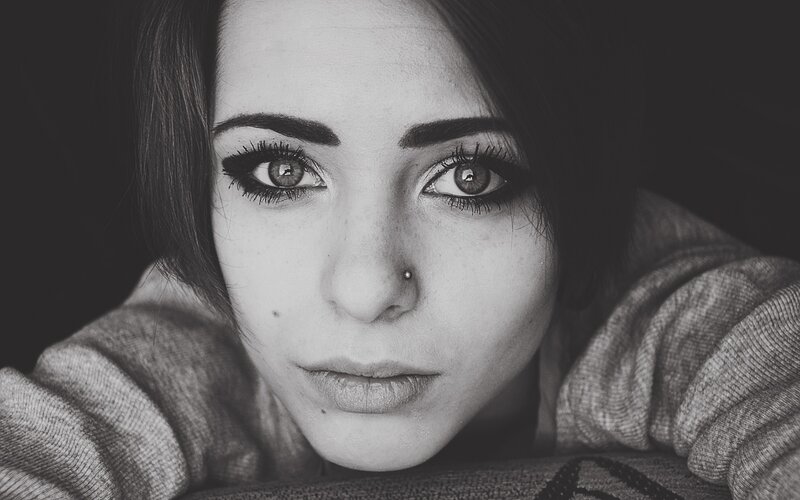Woman with Nose Piercing — Black, Dramatic