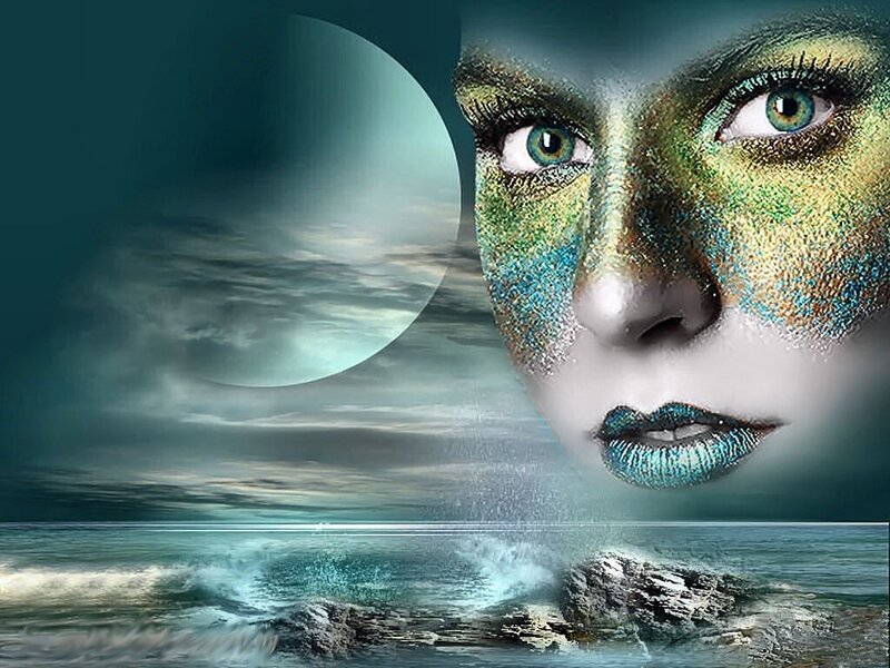 woman with oceanic face art