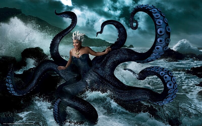 Woman with Octopus Tentacles — Blue, Dramatic