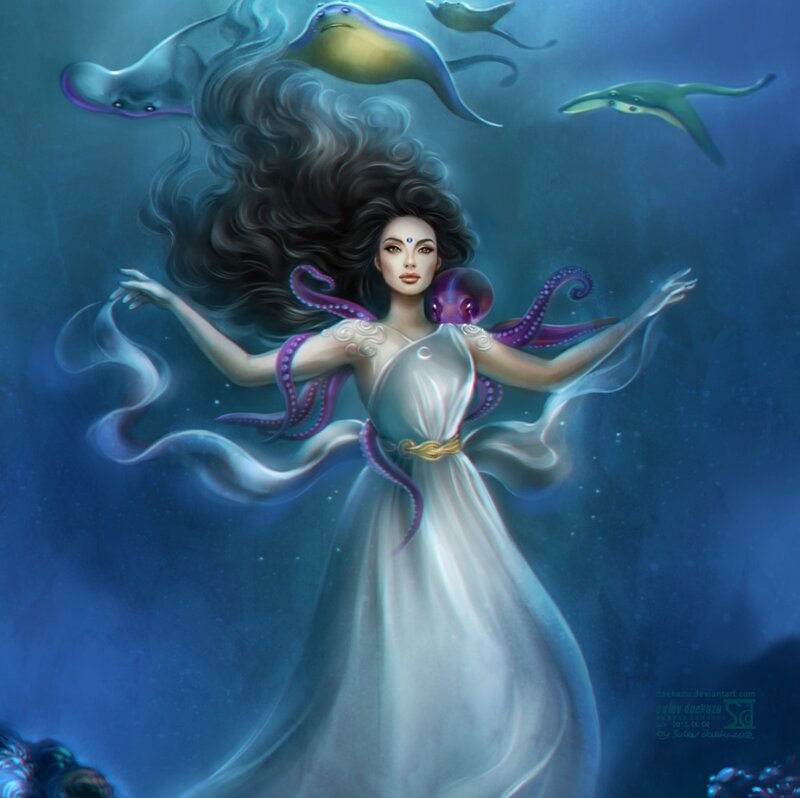 Woman with Octopus Tentacles — Blue, Serene