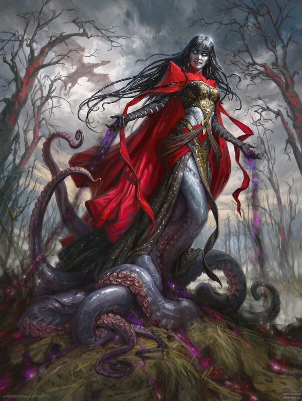 Woman with Octopus Tentacles — Red, Dramatic, Digital Art