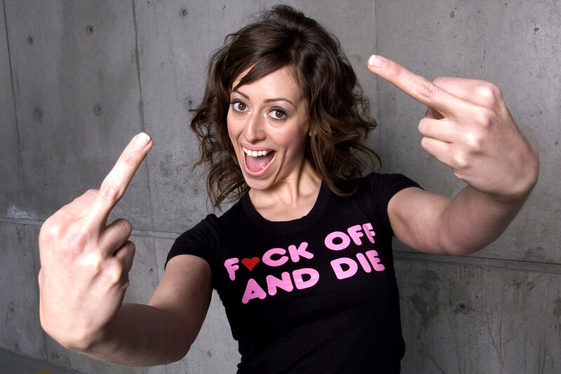 woman with offensive t-shirt