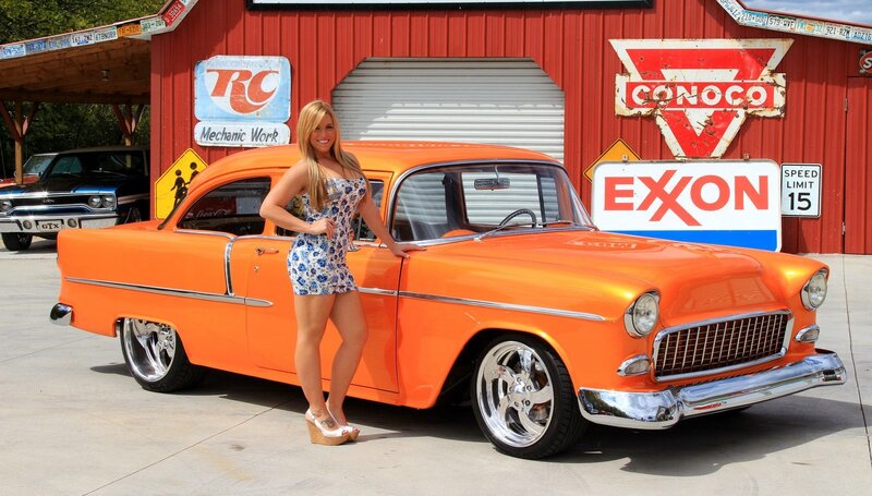 Woman with Orange Car — Bright, Afternoon