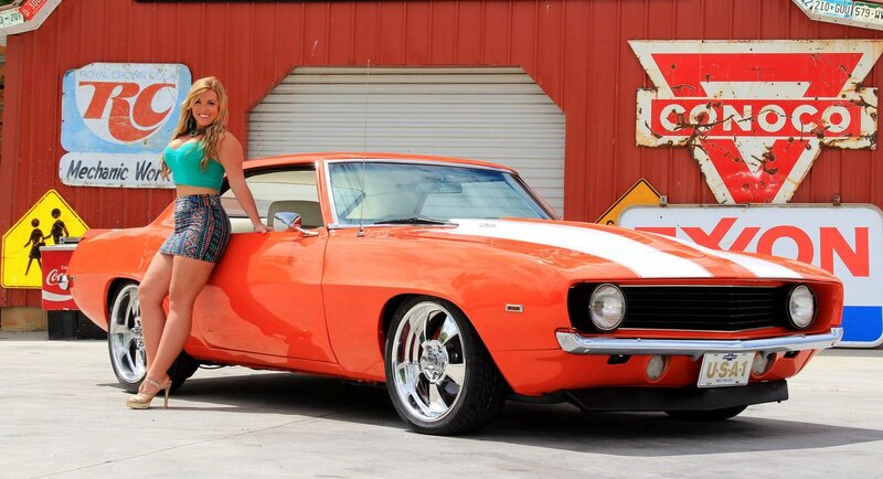 Woman with Orange Car — Bright