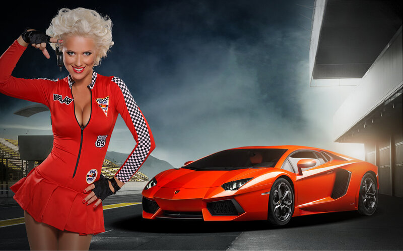 Woman with Orange Car — Dramatic, Night