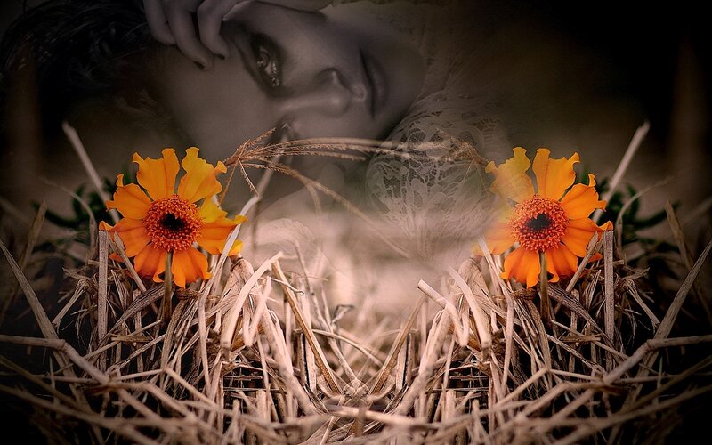 woman with orange flowers