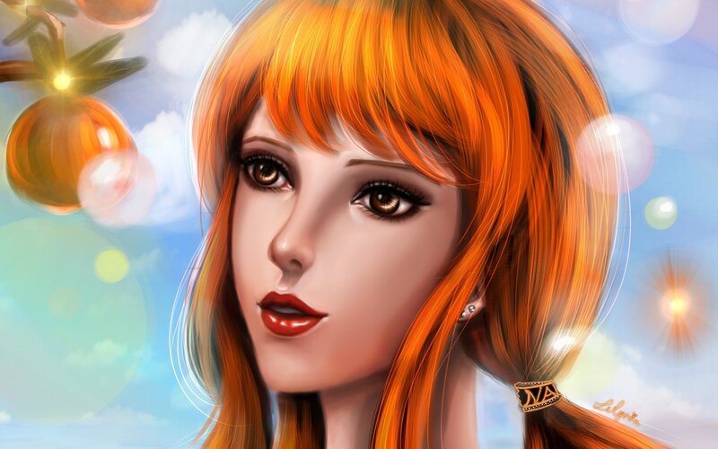 Woman with Orange Hair — Serene, Afternoon, Digital Art