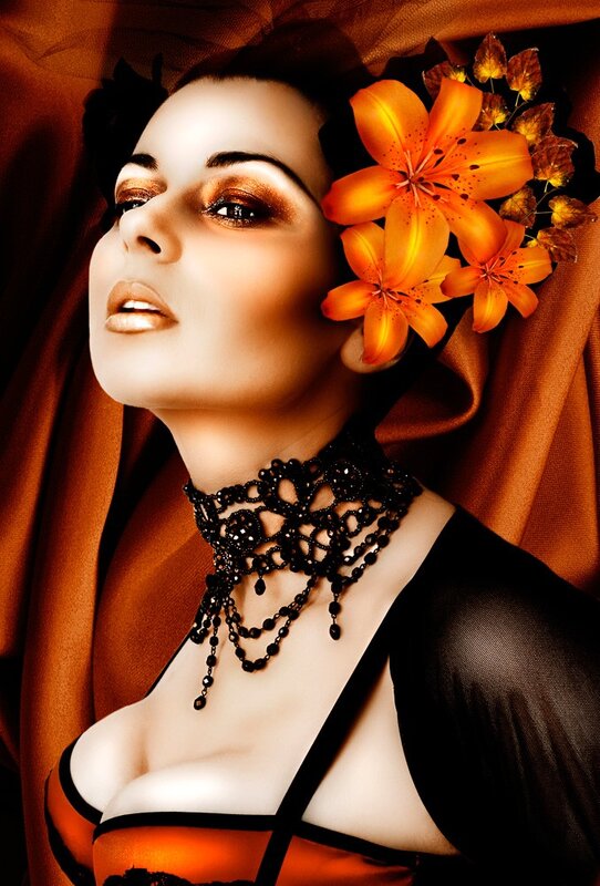 woman with orange lilies