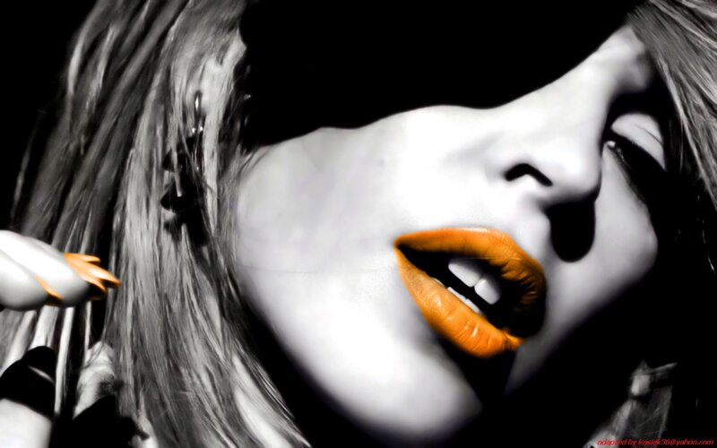 woman with orange lipstick