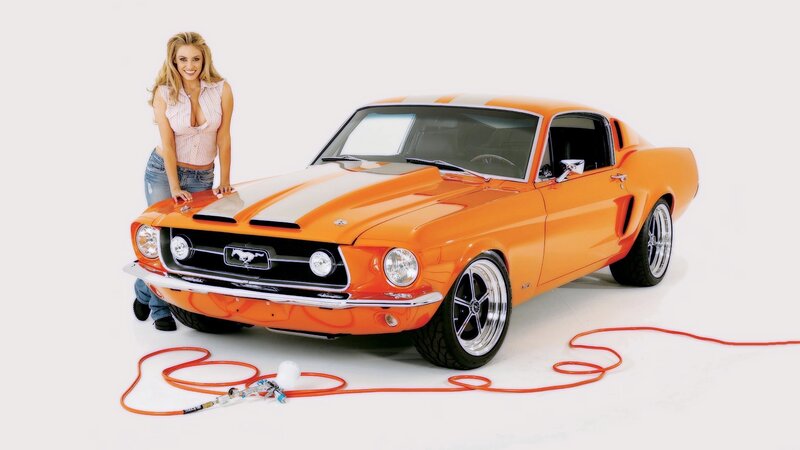 woman with orange mustang