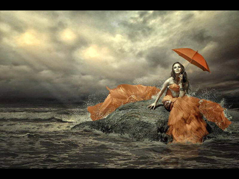 Woman with Orange Umbrella — Dramatic