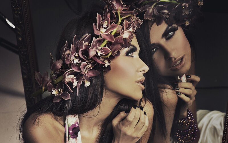 woman with orchid crown