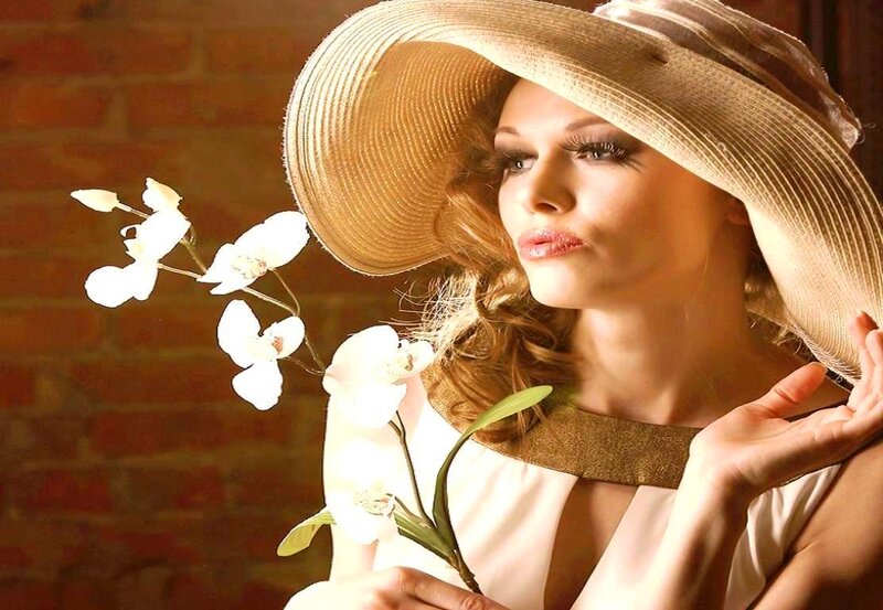 Woman with Orchid Flower — Beige, Dramatic