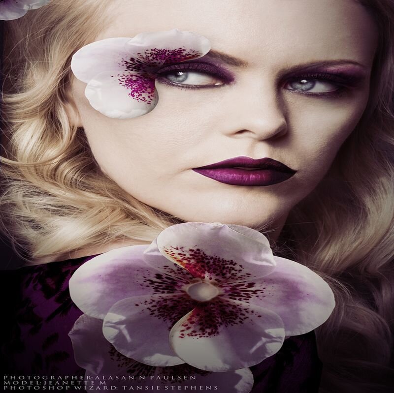 Woman with Orchid Flowers — Purple
