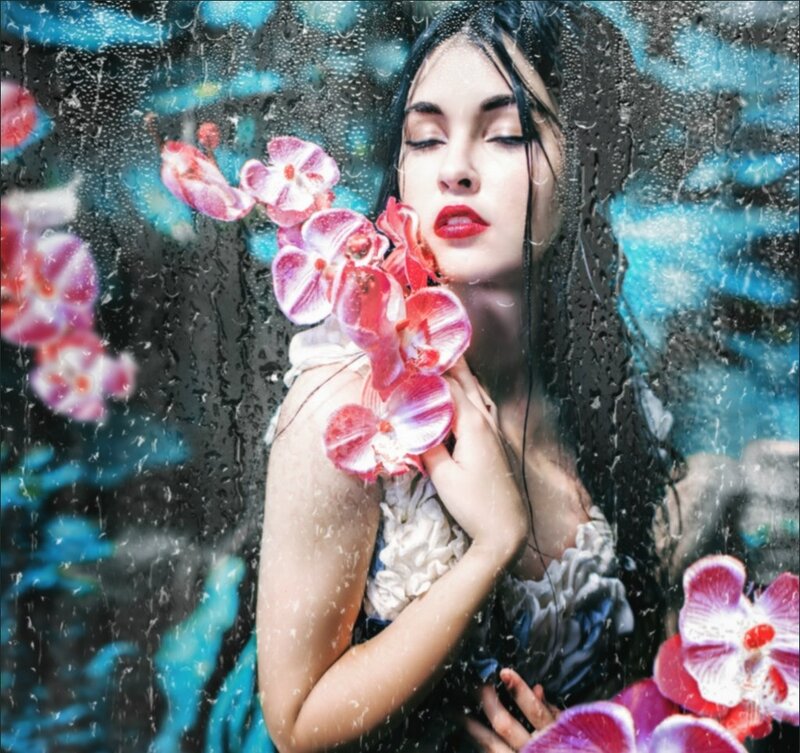 Woman with Orchids — Blue