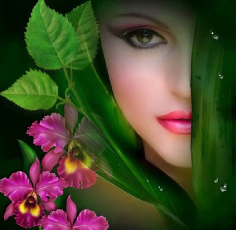 Woman with Orchids — Green
