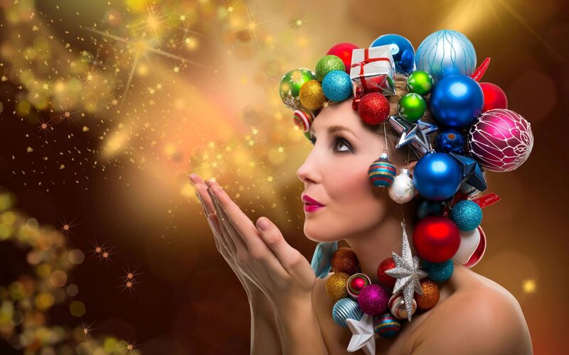 Woman with Ornaments — Gold, Festive