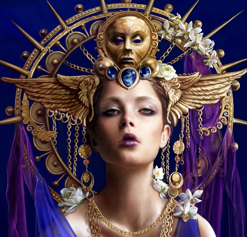 Woman with Ornate Crown — Blue