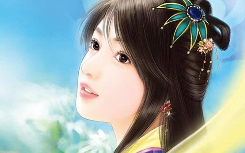 Woman with Ornate Hair — Blue, Serene