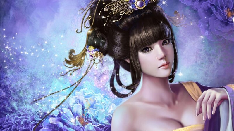 Woman with Ornate Hair — Purple, Dreamy