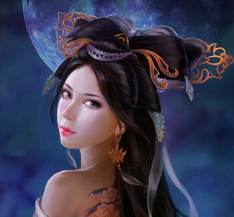 Woman with Ornate Headdress — Blue, Dramatic