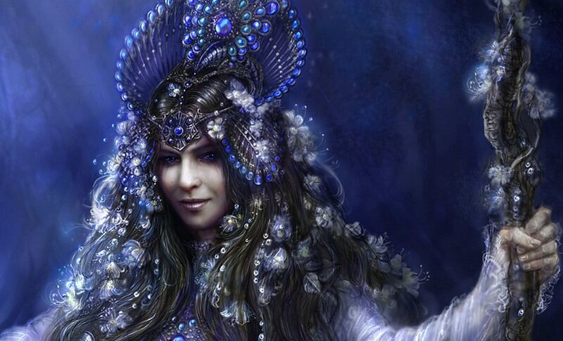 Woman with Ornate Headdress — Blue, Mystical