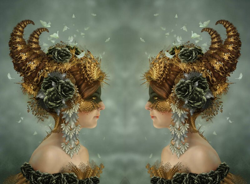 Woman with Ornate Headdress — Gold, Dramatic