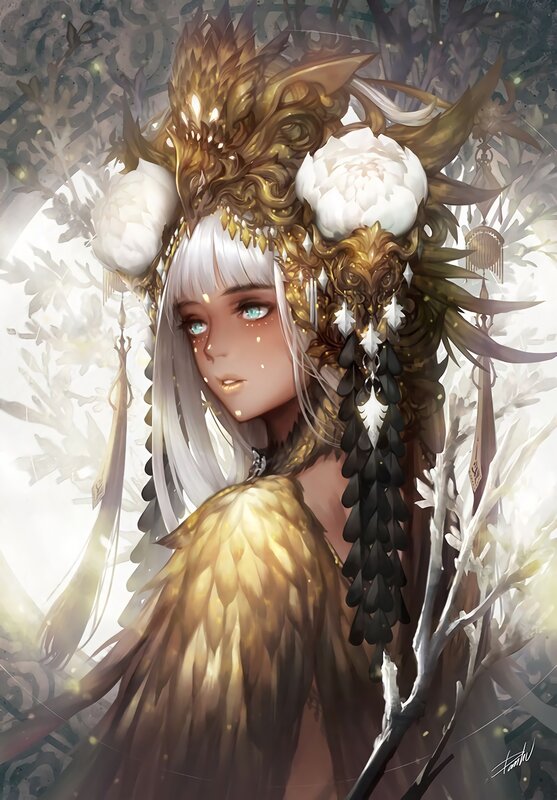 Woman with Ornate Headdress — Gold, Ethereal