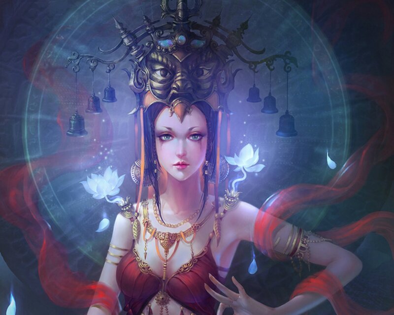 Woman with Ornate Headdress — Purple, Mystical