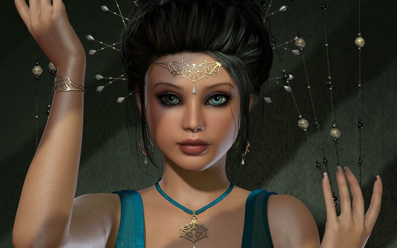 Woman with Ornate Headpiece — Blue, Dramatic, 3d Render