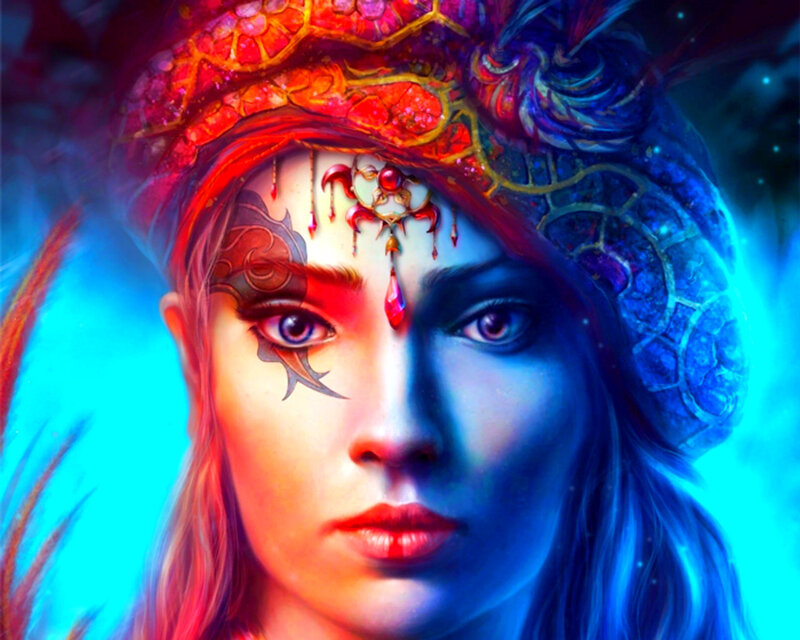 Woman with Ornate Headpiece — Blue, Dramatic