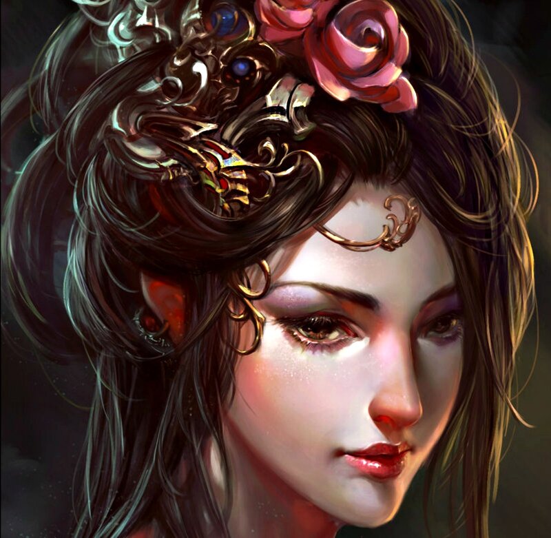 Woman with Ornate Headpiece — Brown, Dramatic, Digital Art