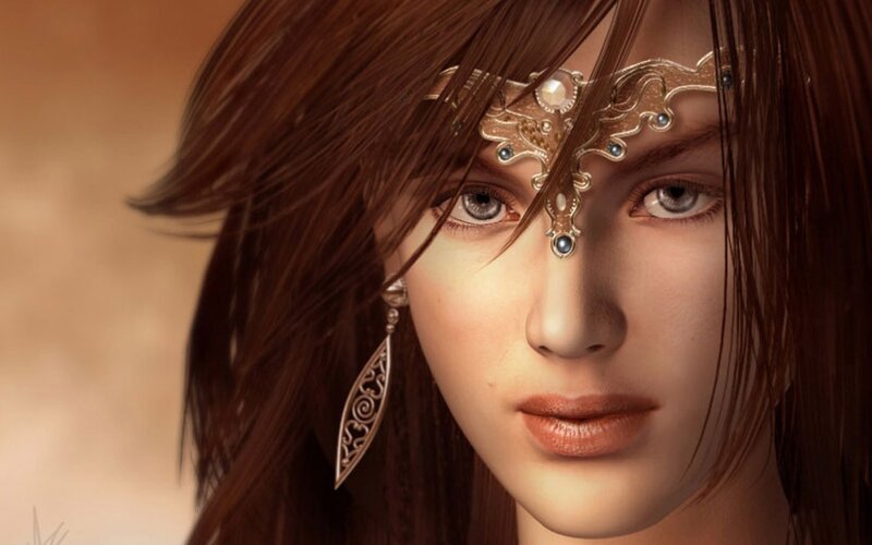 Woman with Ornate Headpiece — Brown, Serene