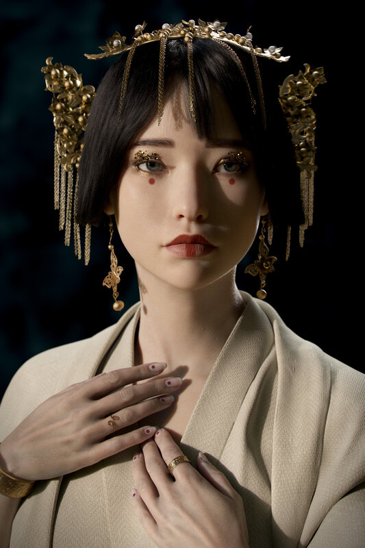 Woman with Ornate Headpiece — Gold, Dramatic