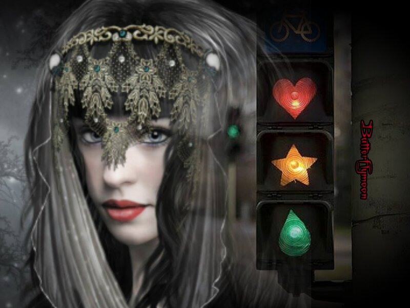 Woman with Ornate Headpiece — Gray, Dramatic, Night